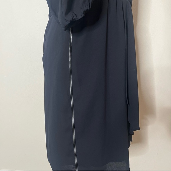 Louis Vuitton Women’s Navy Blue Faux Wrap Puff Sleeve Uniform Midi Dress Sz 42 - Picture 7 of 16